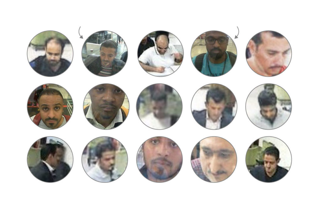 Turkish media outlet Sabah published images of 15 men that turkish officials have identified as Saudi operatives who flew to Istanbul and were captured on CCTV