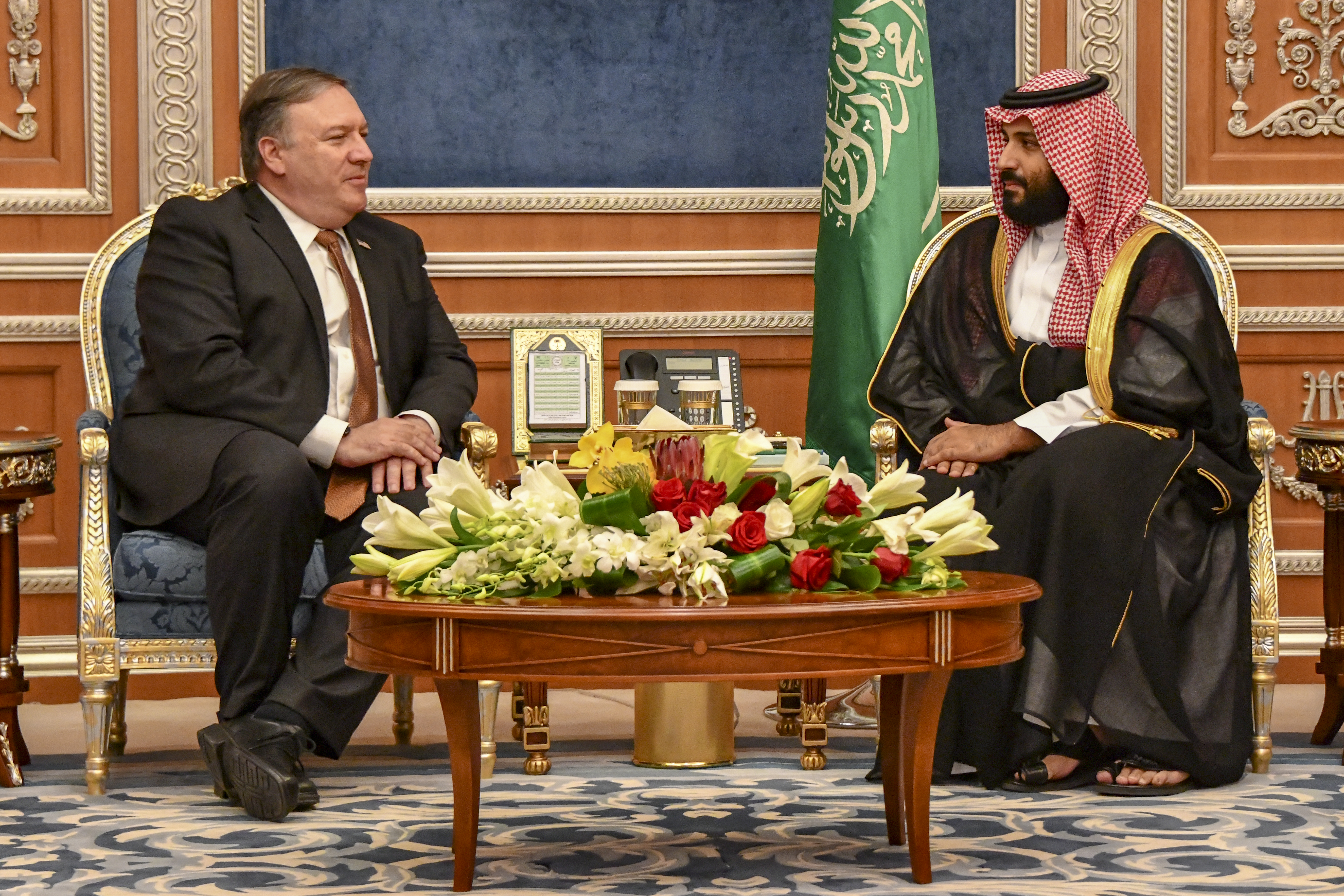 Michael Pompeo and Saudi Fascist Dictator Mohammed Bin Salmon. An alliance that murdered Washington Post Columnist Jamal Khashoggi on 2 October 2018 and bombed a school bus full of kids on 9 August 2018 as a distraction. 