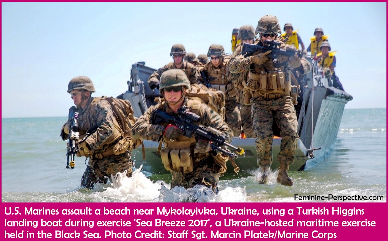 U.S. Marines assault a beach near Mykolayivka, Ukraine, using a Turkish Higgins landing boat during exercise Sea Breeze 2017, a Ukraine-hosted maritime exercise held in the Black Sea.
