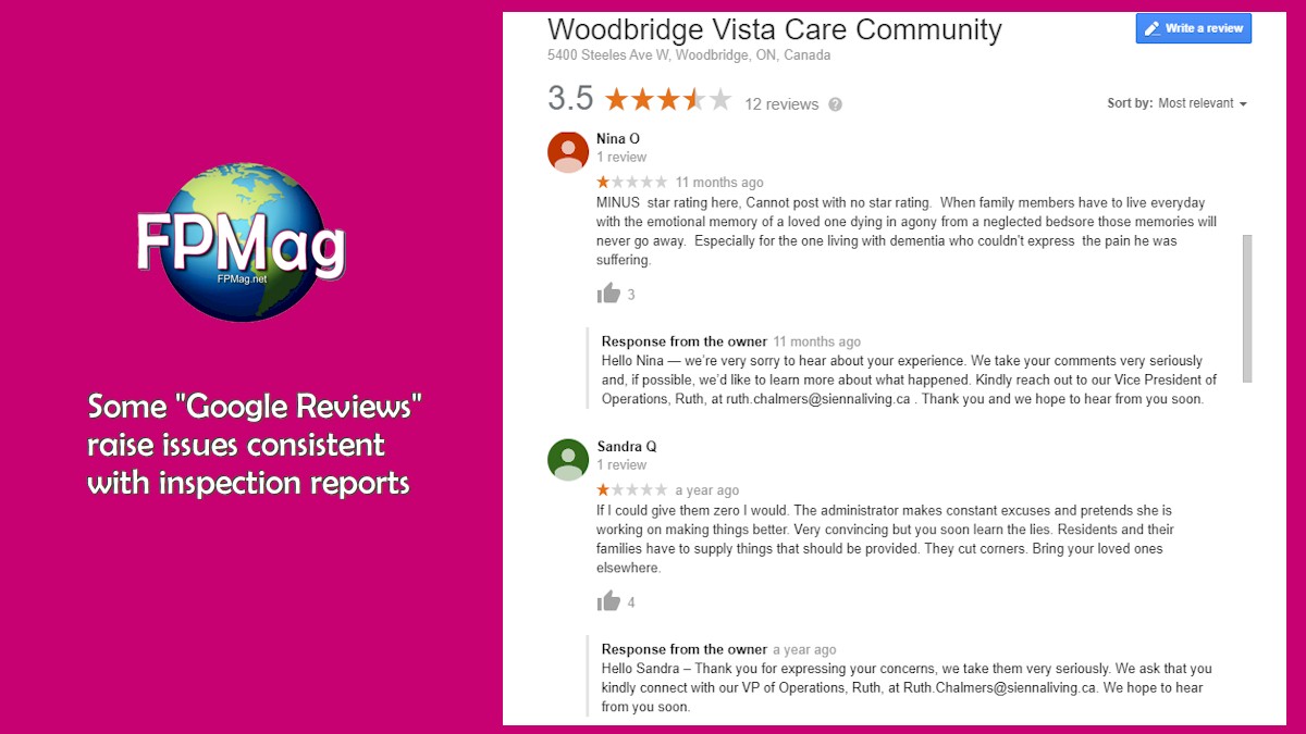 Some "Google Reviews" raise issues consistent with inspection reports
