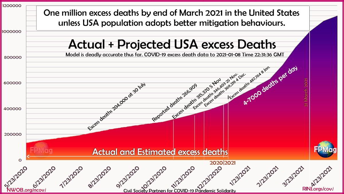 US number of excess deaths exceeded the trend path to a million by 31 March
